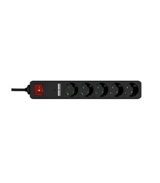 Мережевий подовжувач-фільтр Gembird 5 розеток, USB, чорний, 1,5 м (SPG5-U2-5-02)