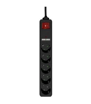 Мережевий подовжувач-фільтр Gembird 5 розеток, USB, чорний, 1,5 м (SPG5-U2-5-02)