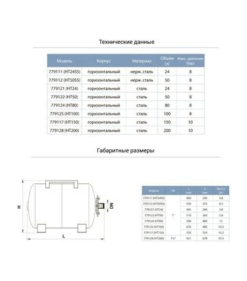 Гідроакумулятор горизонтальний Aquatica 150 л (779117) - фото 2