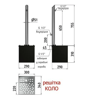 Колонка садовая круглая РІВНИНА Light 50 мм, с овальным верхом, с 2 кранами, дренажным модулем и решеткой "Круг" (20205-1Ко) - фото 2