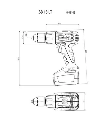 Дрель-шуруповерт ударная аккумуляторная Metabo SB 18 LT, 18 В, кейс (602103500) - фото 2