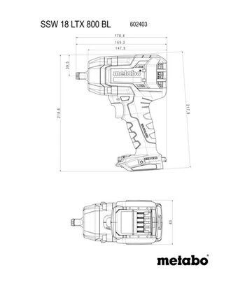 Гайковерт ударний акумуляторний Metabo SSW 18 LTX 800 BL, 2x5,2 А*Год, кейс (602403650) - фото 2