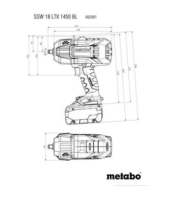 Гайковерт ударний акумуляторний Metabo SSW 18 LTX 1450 BL, 2x5,5 А*Год, кейс (602401660) - фото 2