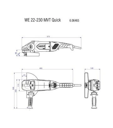 Угловая шлифмашина Metabo WE 22-230 MVT, 2200 Вт, без фиксации выключателя (606464260) - фото 2