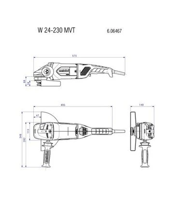 Кутова шліфмашина Metabo W 24-230 MVT, 2200 Вт, без фіксації вимикача (606467260) - фото 2