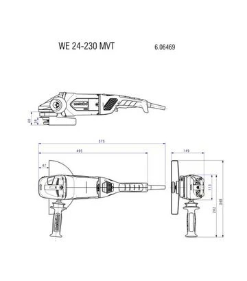 Кутова шліфмашина Metabo WE 24-230 MVT, 2400 Вт, плавний пуск (606469000) - фото 2