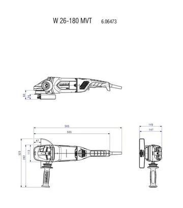Кутова шліфмашина Metabo W 26-180 MVT, 2600 Вт, без фіксації вимикача (606473260) - фото 2
