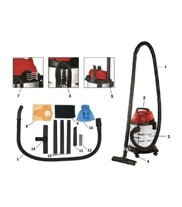 Пилосос будівельний Einhell TC-VC 1820 S, 1250 Вт, 180 мбар (2342167) - фото 2