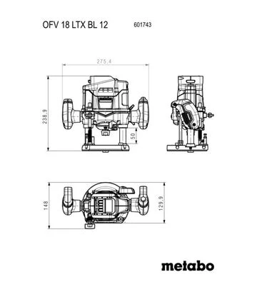 Фрезер акумуляторний Metabo OFV 18 LTX BL 12, 6/8/12 мм, metaBOX 340, без АКБ та ЗП (601743840) - фото 2
