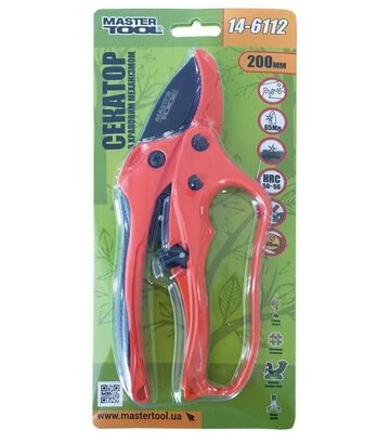 Секатор MASTERTOOL 200 мм, с наковальней, храповым механизмом и тефлоновым покрытием (14-6112) - фото 2