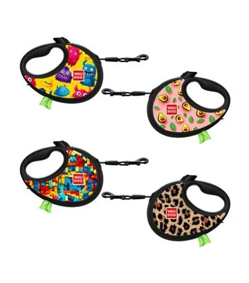 Поводок-рулетка для собак WAUDOG R-leash Мохнатые монстры, до 12 кг, светоотражающий, с контейнером для пакетов, 3 м - фото 3