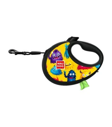 Поводок-рулетка для собак WAUDOG R-leash Мохнатые монстры, до 20 кг, светоотражающий, с контейнером для пакетов, 5 м - фото 2
