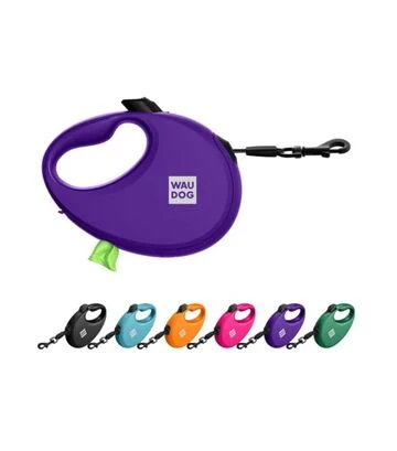 Поводок-рулетка для собак WAUDOG R-leash до 40 кг, светоотражающий, с контейнером для пакетов, фиолетовый, 5 м - фото 2
