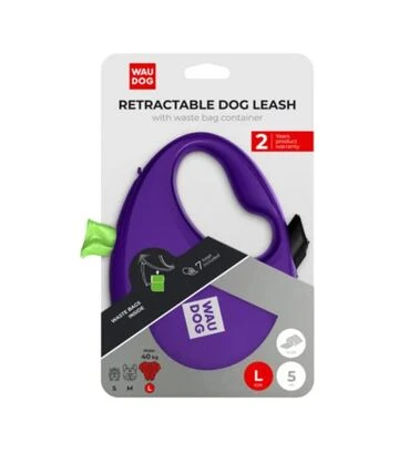 Поводок-рулетка для собак WAUDOG R-leash до 40 кг, светоотражающий, с контейнером для пакетов, фиолетовый, 5 м - фото 3