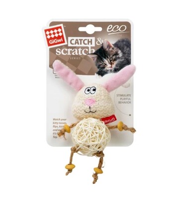 Игрушка для кошек GiGwi Catch&Scratch Зайчик с плетеным мячиком и колокольчиком, 10 см - фото 2