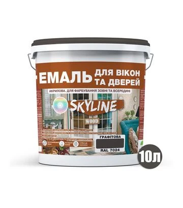 Эмаль акриловая SkyLine Wood для окон и дверей RAL 7024 Графитовая, 10 л - фото 2