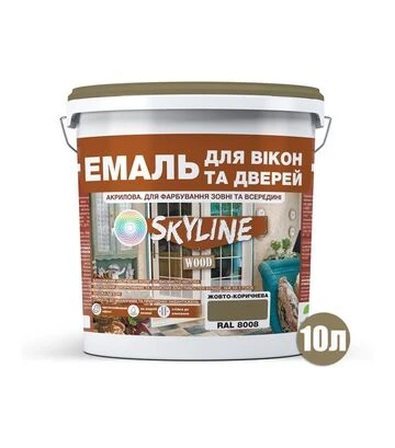 Эмаль акриловая SkyLine Wood для окон и дверей RAL 8008 Желто-коричневая, 10 л - фото 2