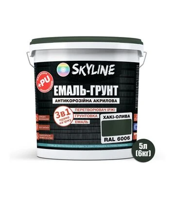 Емаль-ґрунт 3 в 1 акрил-поліуретанова SkyLine RAL 6006 Хакі-олива Шовковисто-матова, 6 кг - фото 2