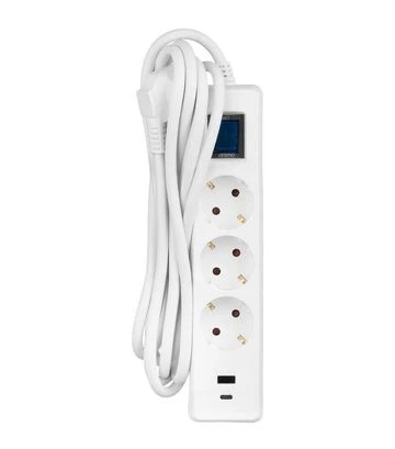 Мережевий подовжувач-фільтр 2E 3х1,5 мм², 3 розетки, USB-A/C, білий, 3 м (2E-SP315M3USBWH) - фото 2