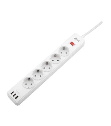 Мережевий подовжувач-фільтр 2E 3х1,5 мм², 5 розеток, 3хUSB-A, білий, 2 м (2E-SP515M2USBWH) - фото 3