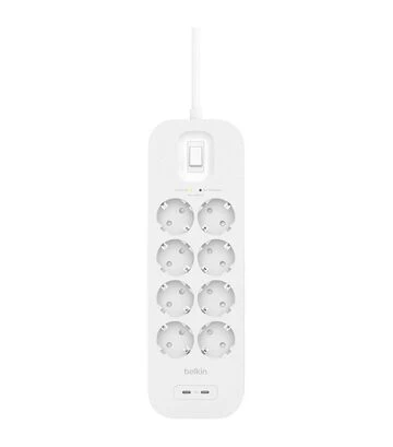 Мережевий подовжувач-фільтр Belkin 3х1,5 мм², 8 розеток, USB-C/C 30 Вт, білий, 2 м (SRB004VF2M) - фото 3