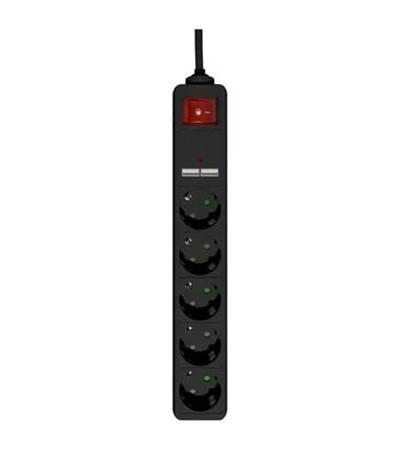 Мережевий подовжувач-фільтр Gembird 5 розеток, USB, чорний, 1,5 м (SPG5-U2-5-02) - фото 3