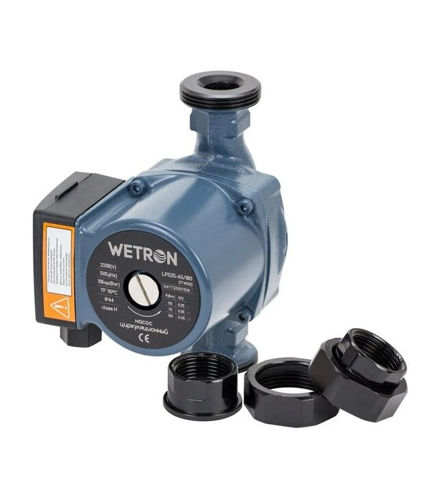 Насос циркуляційний Wetron 100 Вт, 6 м, 75 л/хв, Ø1 1/2" 180 мм, з гайками Ø1" (774532)