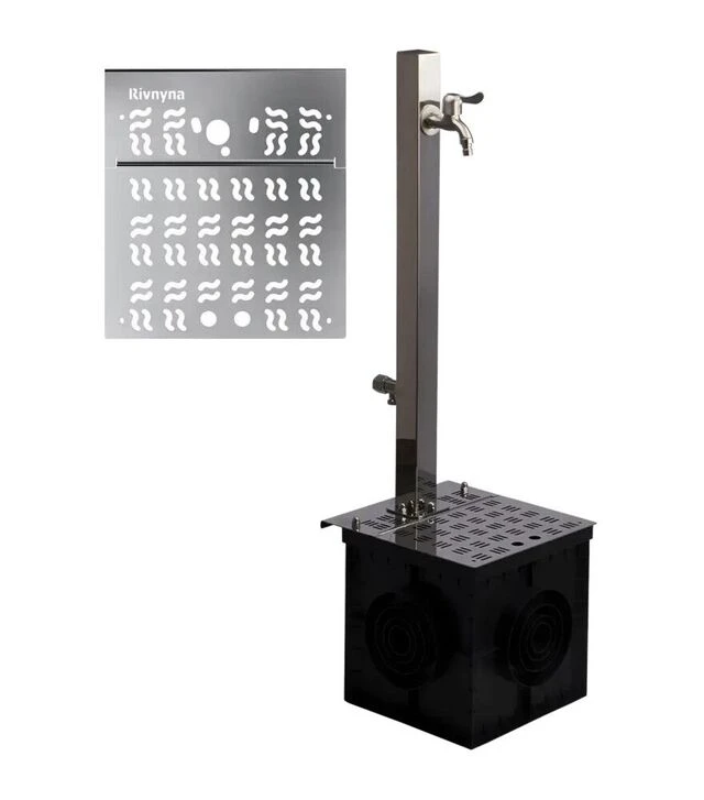 Колонка садовая квадратная РІВНИНА Light 50x50 мм, с 2 кранами, дренажным модулем и решеткой "Волна" (20206Хв)
