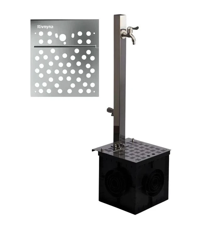 Колонка садовая квадратная РІВНИНА Light 50x50 мм, с 2 кранами, дренажным модулем и решеткой "Круг" (20206Ко)
