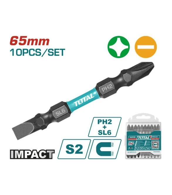 Набір біт TOTAL TACIM16HL133, PH2+SL6, 65 мм, 10 шт. (TACIM16HL133)