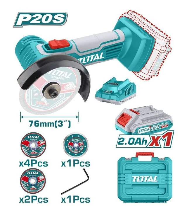 Кутова шліфмашина акумуляторна TOTAL TAGLI76012, 20В (TAGLI76012)
