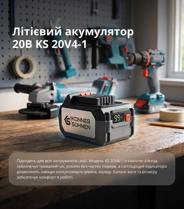 Комплект Könner & Söhnen: АКБ 20 В, 4 А*ч + зарядное устройство (KS 20V4-1-KIT)