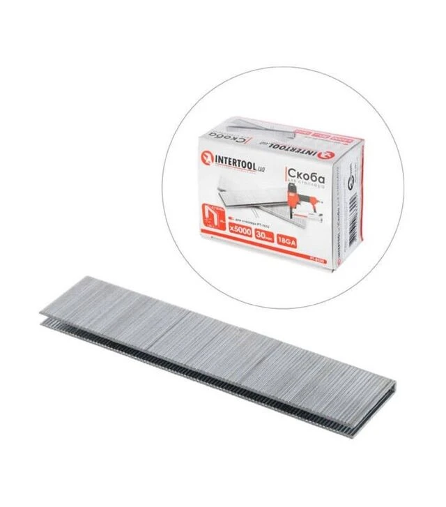 Скоба для степлера INTERTOOL PT-1612, 30 мм, 18GA, 5000 шт (PT-8330)