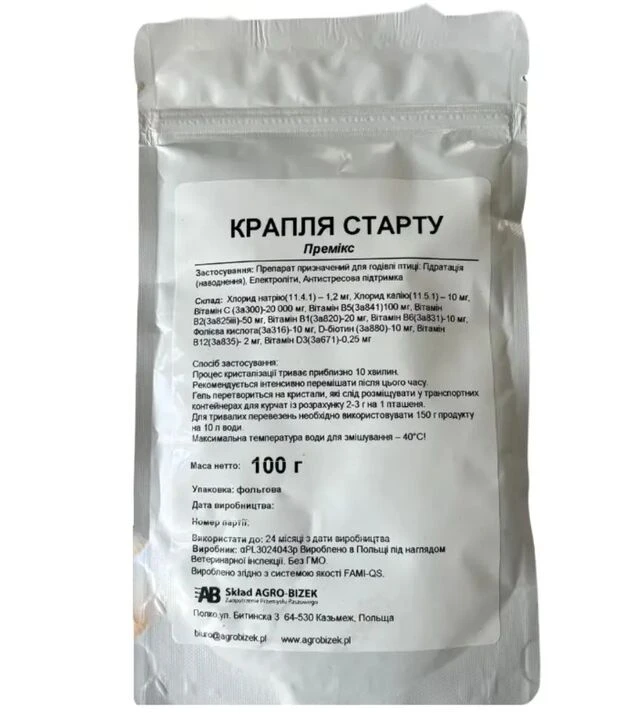 Гелевая подкормка Капля Старта для гидратации и антистрессовой защиты птицы, 100 г