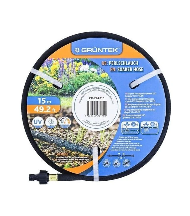 Шланг для крапельного поливу GRUNTEK, 1/2", 15 м, зі штуцером (296224015)