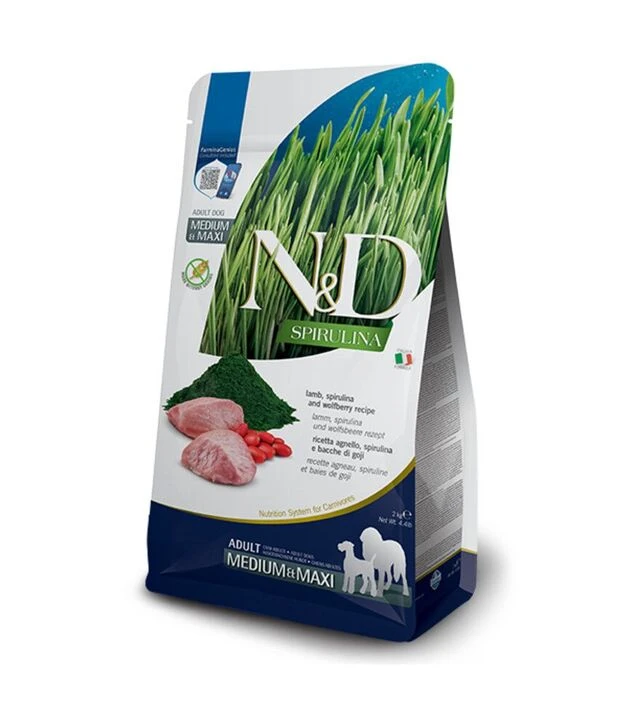 Беззерновой сухой корм для собак средних и крупных пород Farmina N&D Spirulina с ягненком, спирулиной и ягодами годжи, 2 кг