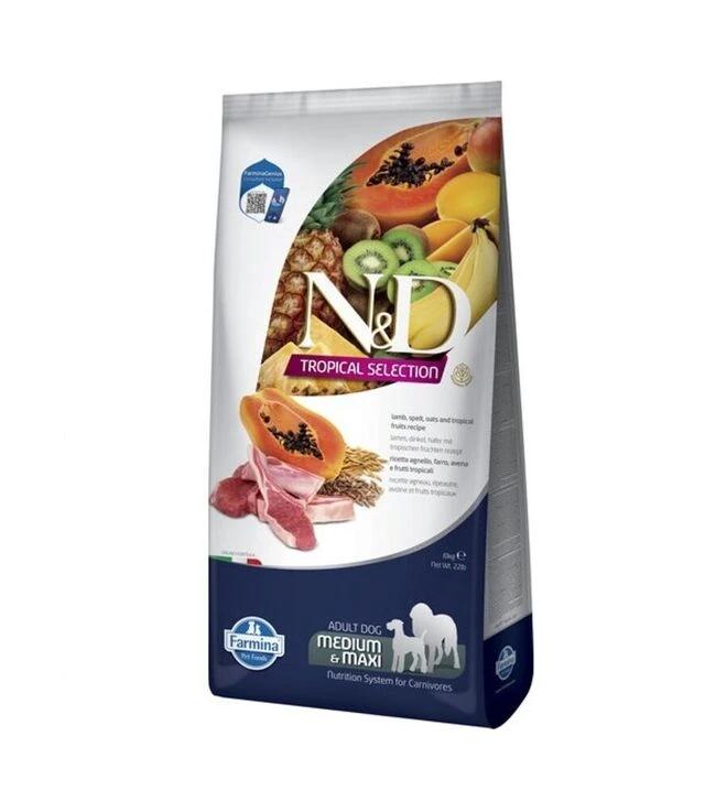 Низькозерновий сухий корм для собак середніх і великих порід Farmina N&D Tropical Selection з ягням і тропічними фруктами, 10 кг