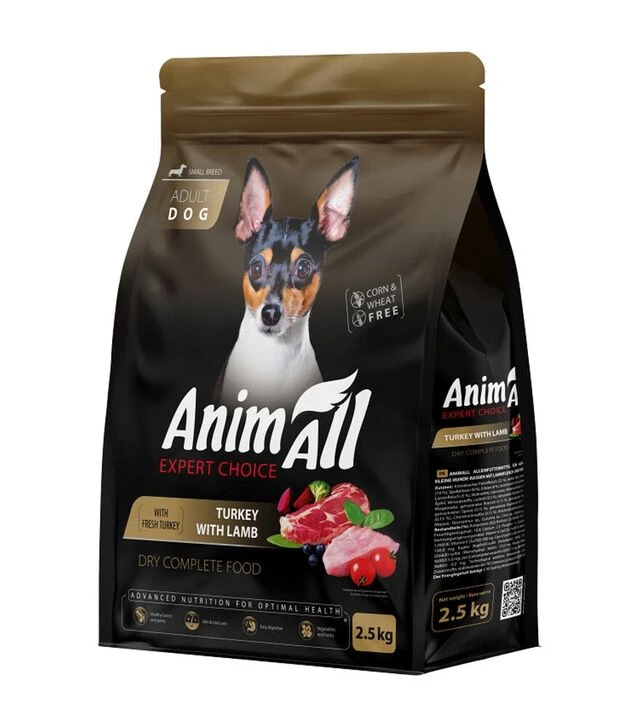 Повнораціонний cухий корм для собак дрібних порід AnimAll Expert Choice зі свіжою індичкою та ягням, 2,5 кг