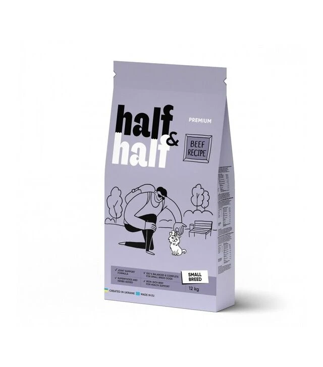 Сухой корм для собак мелких пород Half&Half с говядиной, 12 кг