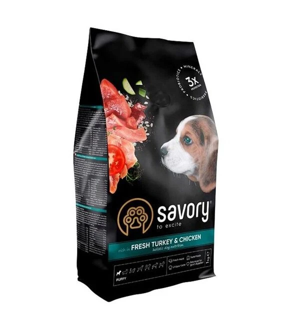 Сухой корм для щенков Savory Puppy со свежей индейкой и курицей, 1 кг