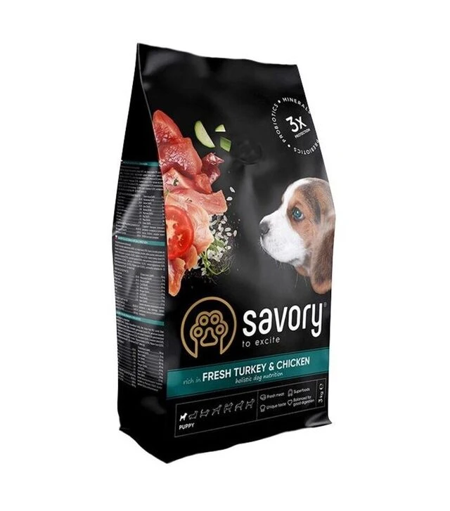 Сухий корм для цуценят Savory Puppy зі свіжою індичкою та куркою, 3 кг