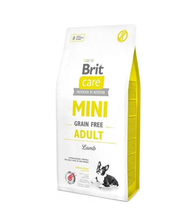 Беззерновой сухой корм для собак мелких пород Brit Care Grain Free Mini Adult с ягненком, 7 кг