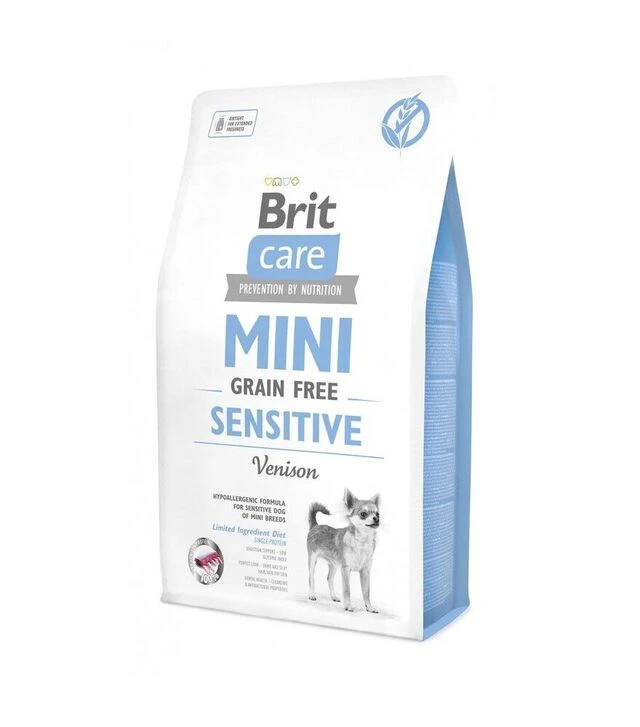 Беззерновой сухой корм для собак мелких пород Brit Care Grain Free Mini Sensitive для чувствительного пищеварения, с олениной, 2 кг