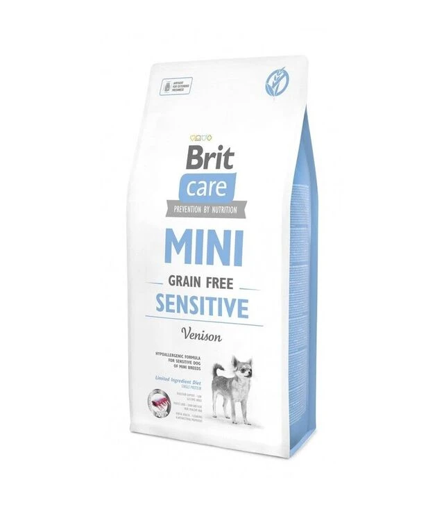 Беззерновой сухой корм для собак мелких пород Brit Care Grain Free Mini Sensitive для чувствительного пищеварения, с олениной, 7 кг