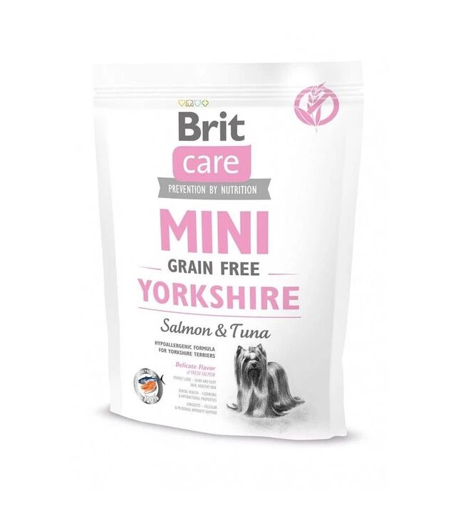 Беззерновий сухий корм для собак Brit Care Grain Free Mini Yorkshire з лососем та тунцем, 400 г