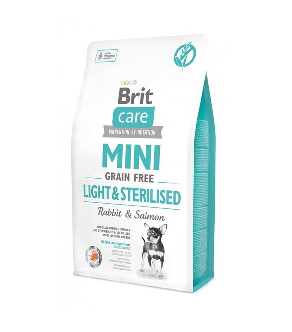 Беззерновой сухой корм для стерилизованных собак мелких пород Brit Care Grain Free при избыточном весе, с кроликом и лососем, 2 кг