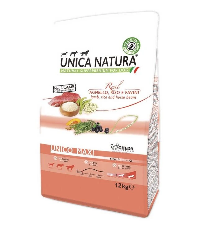 Сухой корм для собак малых пород GHEDA Unica Natura Unico Mini с лососем, рисом и горохом, 7,5 кг