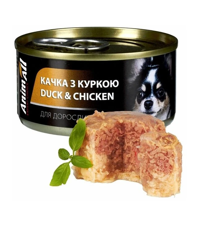 Беззерновой влажный корм для собак AnimAll с уткой и курицей, 85 г