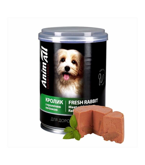 Беззерновой влажный корм для собак AnimAll с кроликом и кроличьей печенью, 375 г