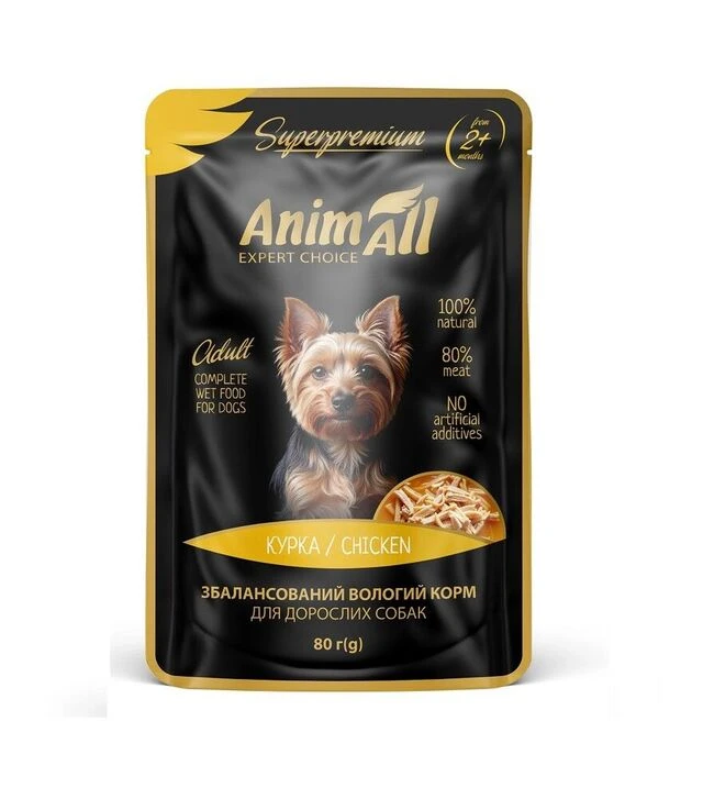 Беззерновий вологий корм для собак AnimAll з куркою, 80 г